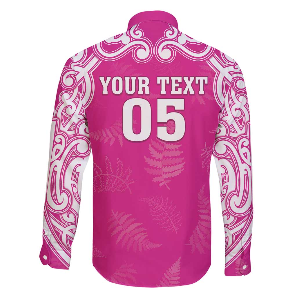 New Zealand Fern Women Rugby Custom Family Matching Short Sleeve Bodycon Dress and Hawaiian Shirt Pink Maori Pattern
