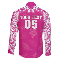 New Zealand Fern Women Rugby Custom Family Matching Short Sleeve Bodycon Dress and Hawaiian Shirt Pink Maori Pattern