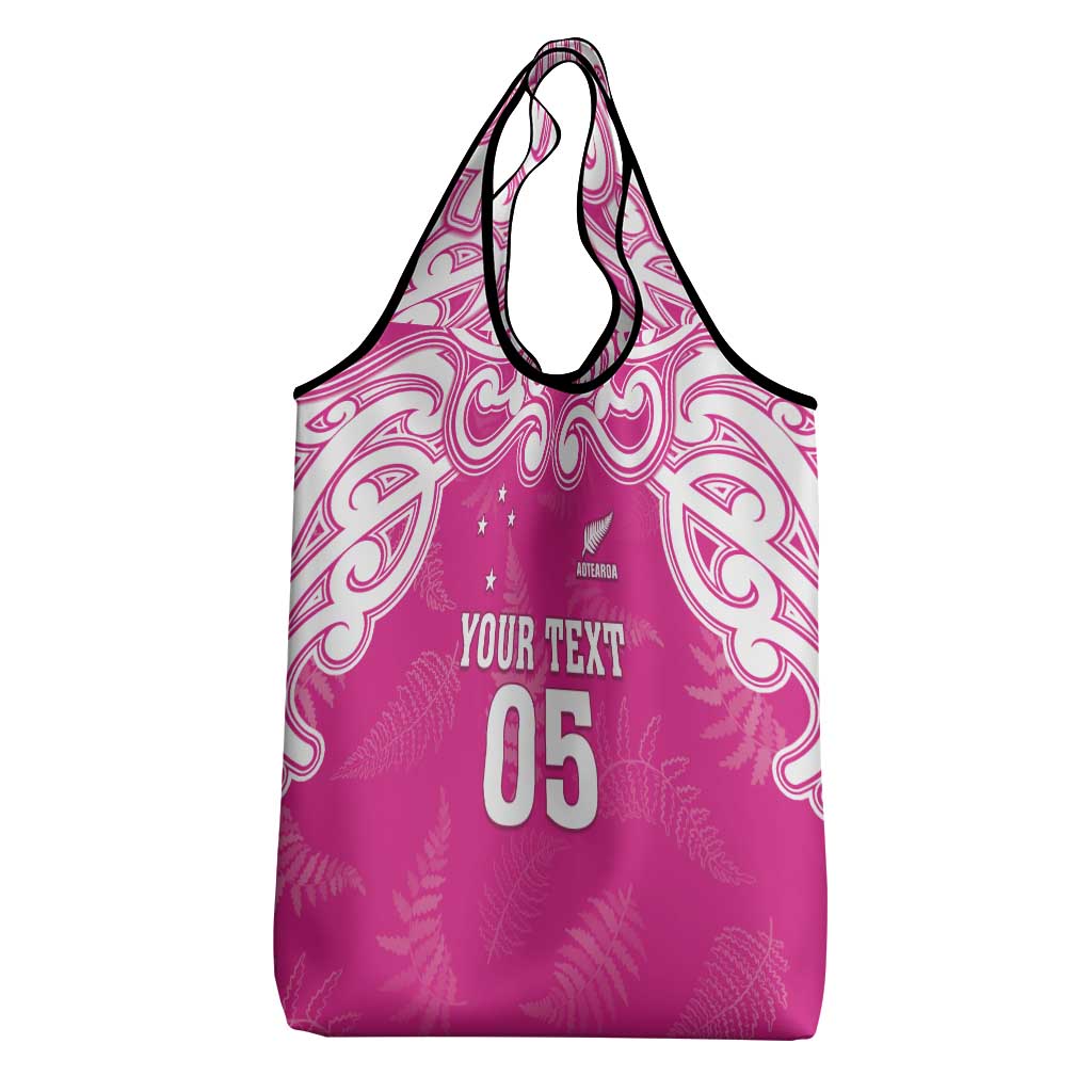 New Zealand Fern Women Rugby Custom Grocery Bag Pink Maori Pattern