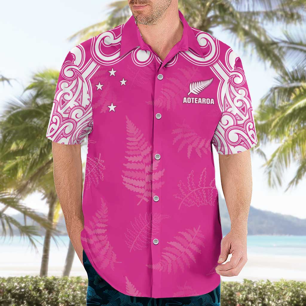 New Zealand Fern Women Rugby Custom Hawaiian Shirt Pink Maori Pattern