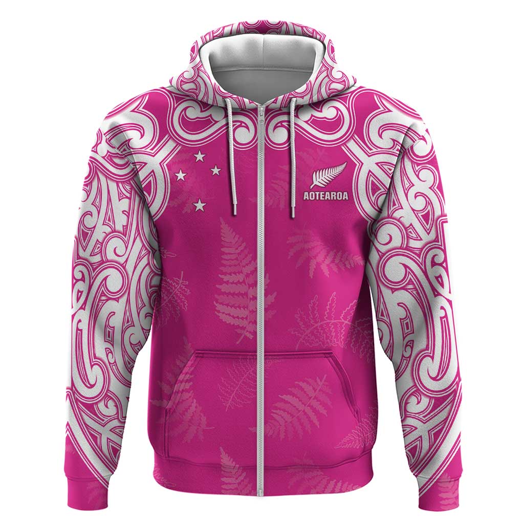 New Zealand Fern Women Rugby Custom Hoodie Pink Maori Pattern