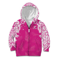 New Zealand Fern Women Rugby Custom Kid Hoodie Pink Maori Pattern