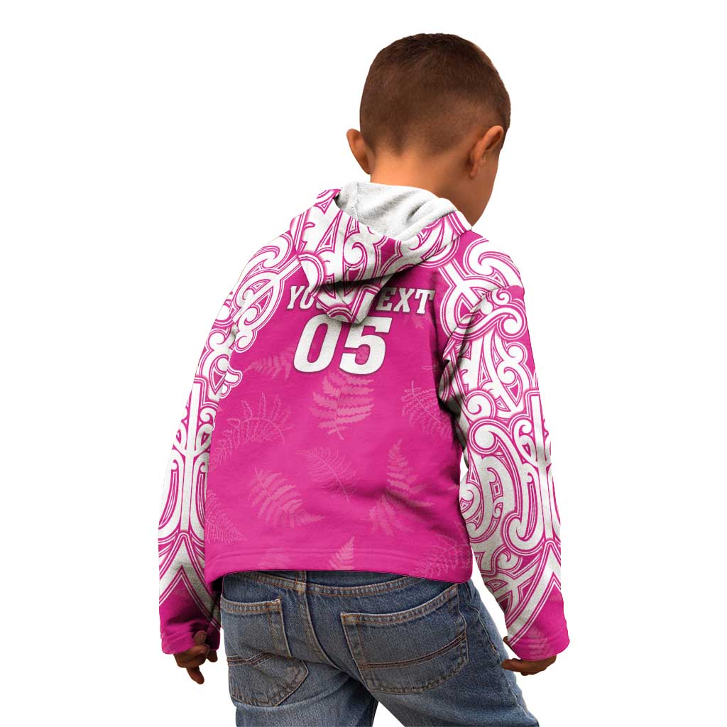 New Zealand Fern Women Rugby Custom Kid Hoodie Pink Maori Pattern
