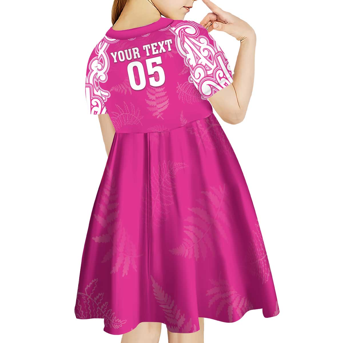 New Zealand Fern Women Rugby Custom Kid Short Sleeve Dress Pink Maori Pattern