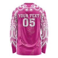 New Zealand Fern Women Rugby Custom Long Sleeve Shirt Pink Maori Pattern