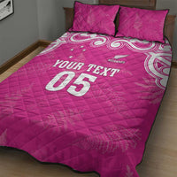 New Zealand Fern Women Rugby Custom Quilt Bed Set Pink Maori Pattern
