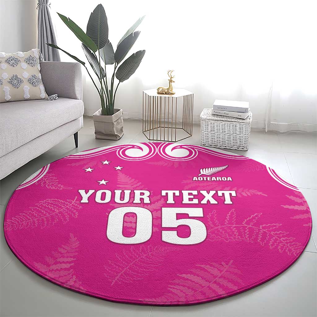 New Zealand Fern Women Rugby Custom Round Carpet Pink Maori Pattern
