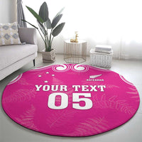 New Zealand Fern Women Rugby Custom Round Carpet Pink Maori Pattern