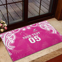 New Zealand Fern Women Rugby Custom Rubber Doormat Pink Maori Pattern