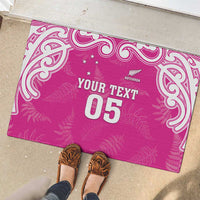 New Zealand Fern Women Rugby Custom Rubber Doormat Pink Maori Pattern