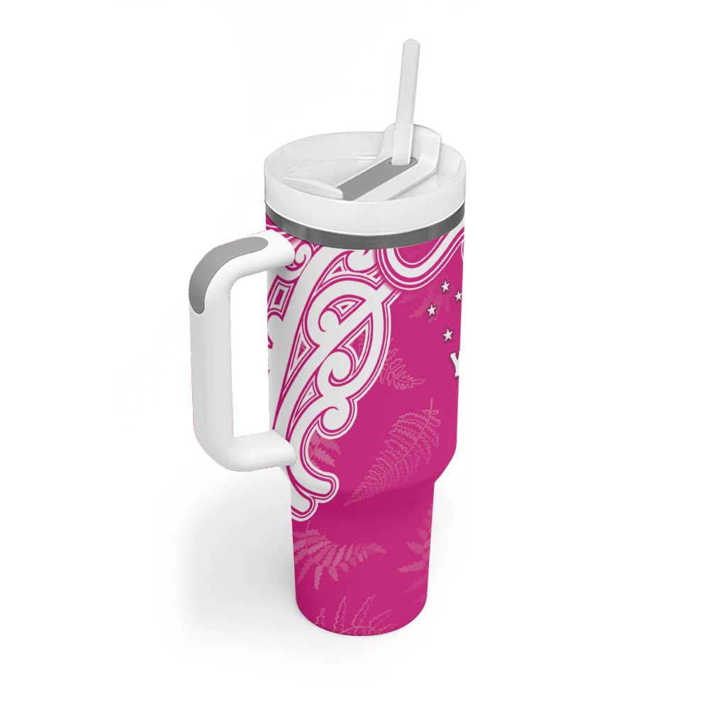 New Zealand Fern Women Rugby Custom Tumbler With Handle Pink Maori Pattern