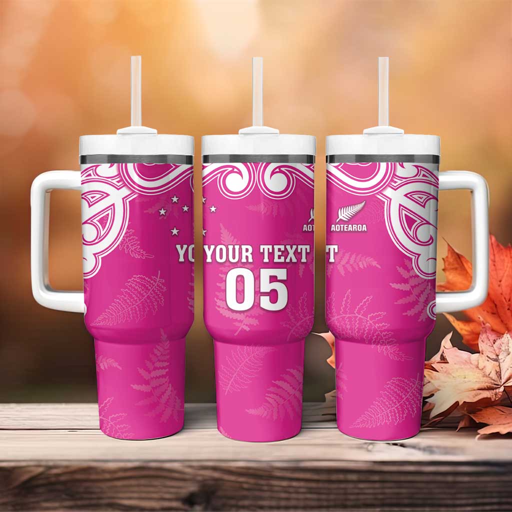 New Zealand Fern Women Rugby Custom Tumbler With Handle Pink Maori Pattern