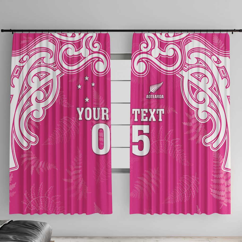 New Zealand Fern Women Rugby Custom Window Curtain Pink Maori Pattern