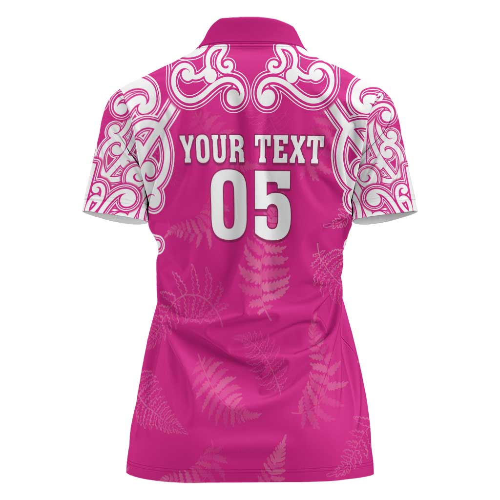 New Zealand Fern Women Rugby Custom Women Polo Shirt Pink Maori Pattern