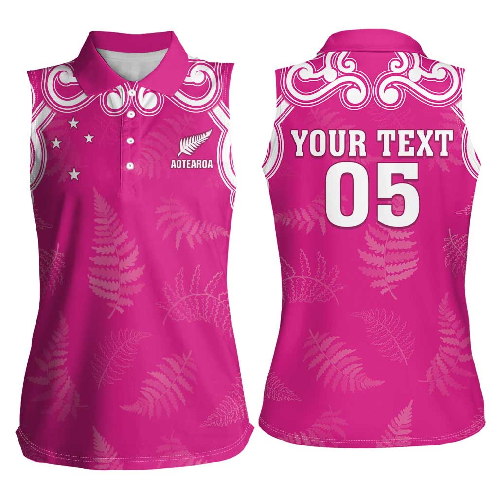 New Zealand Fern Women Rugby Custom Women Sleeveless Polo Shirt Pink Maori Pattern