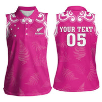 New Zealand Fern Women Rugby Custom Women Sleeveless Polo Shirt Pink Maori Pattern