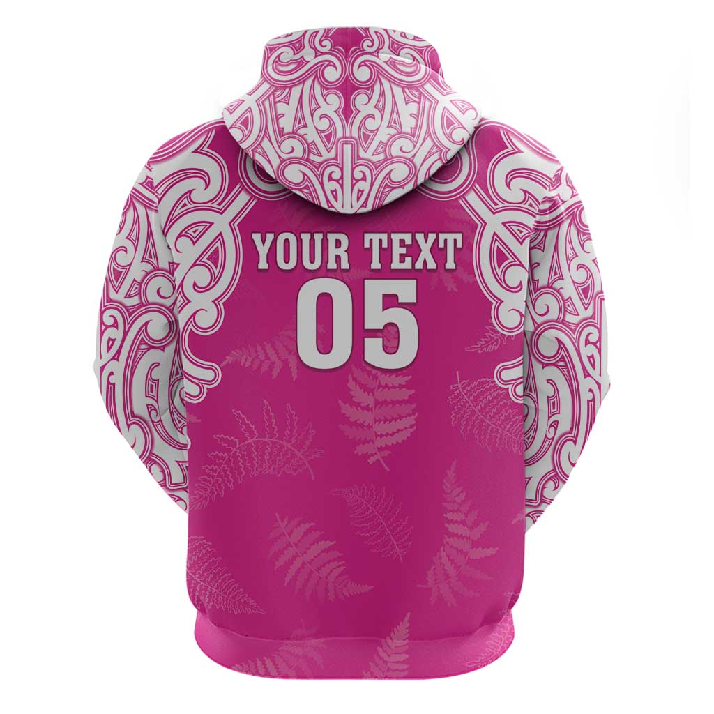 New Zealand Fern Women Rugby Custom Zip Hoodie Pink Maori Pattern