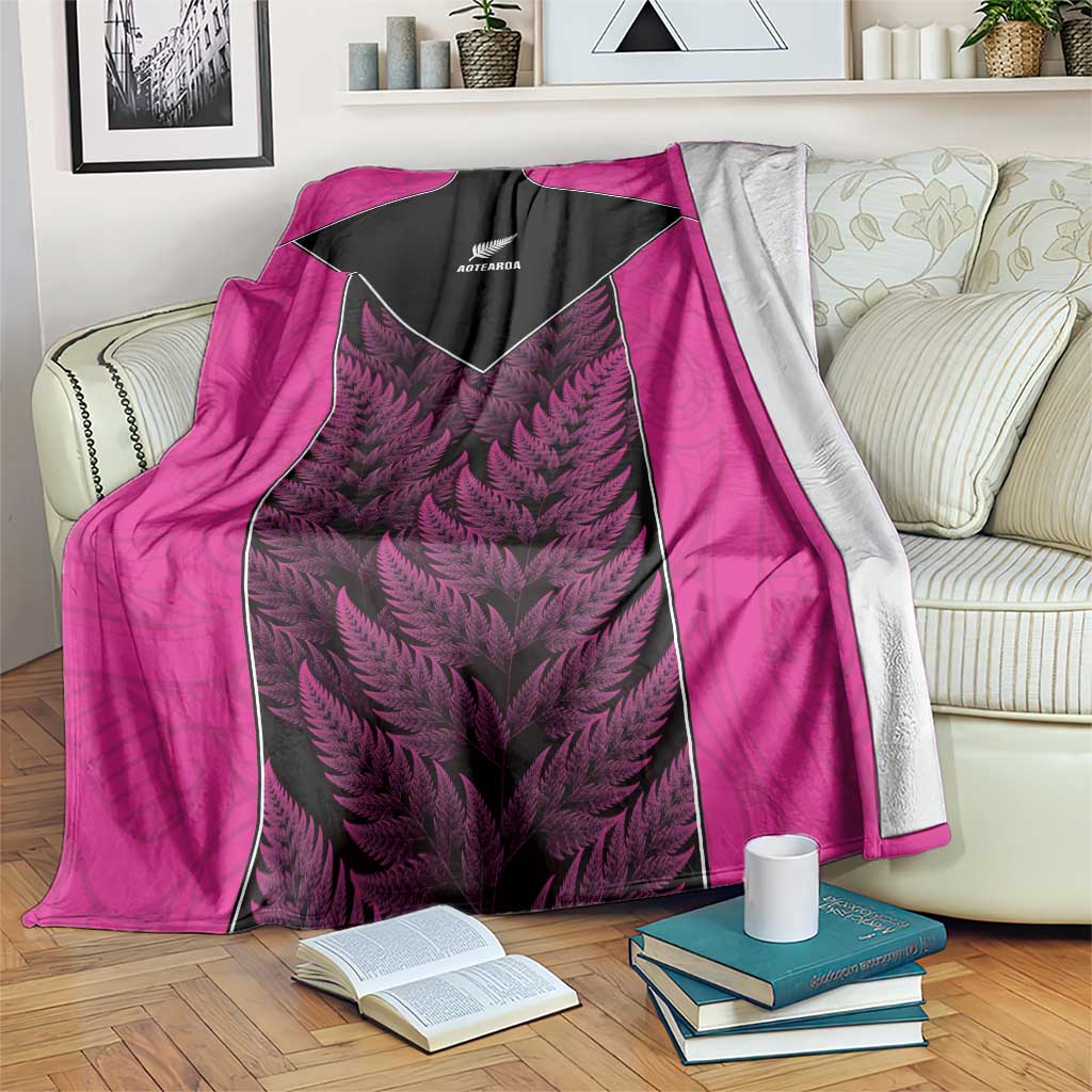 New Zealand Fern Rugby Blanket Pink Maori Pattern