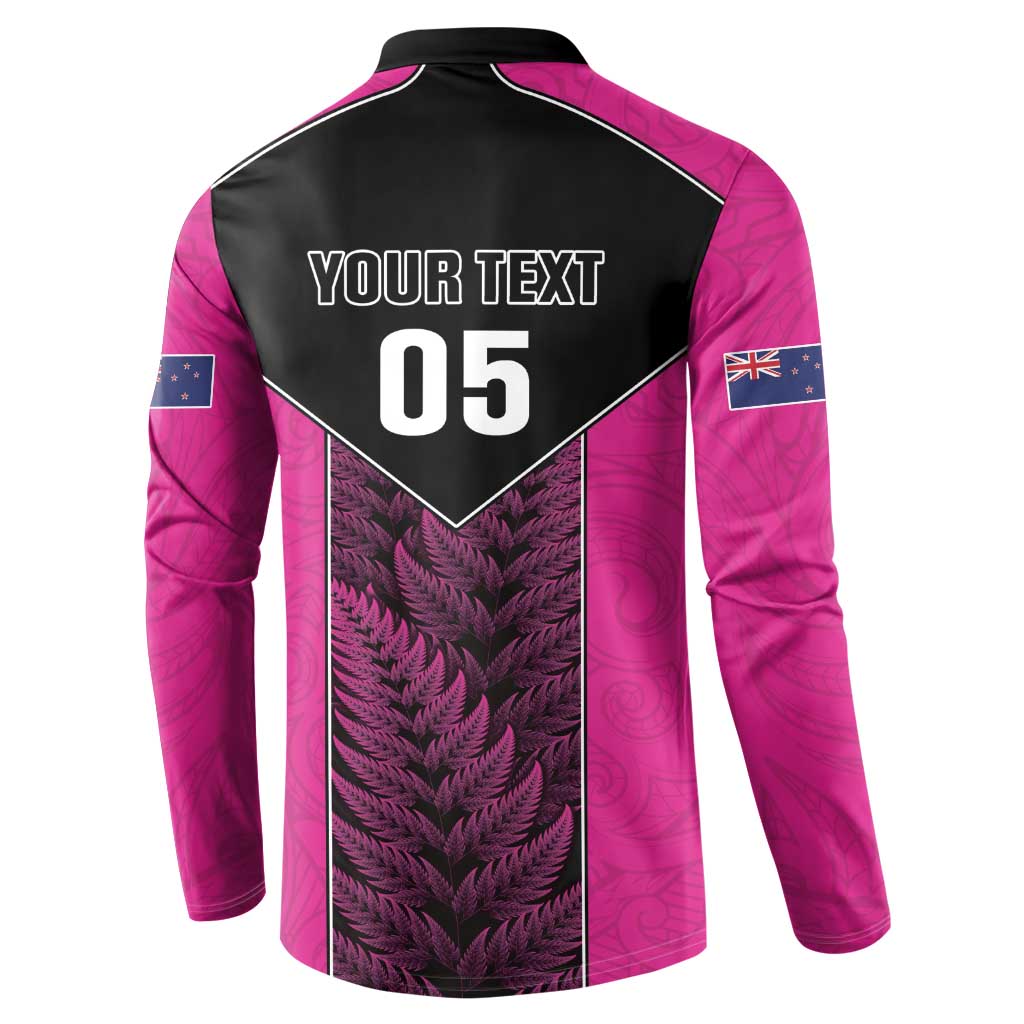 New Zealand Fern Rugby Custom Button Sweatshirt Pink Maori Pattern
