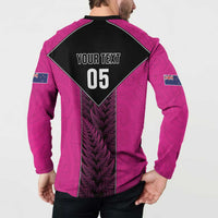 New Zealand Fern Rugby Custom Button Sweatshirt Pink Maori Pattern