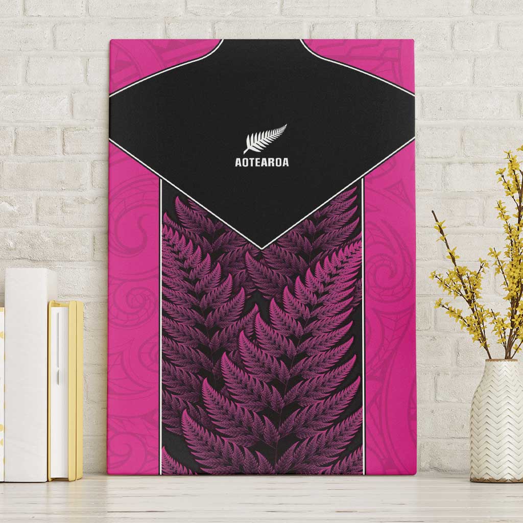 New Zealand Fern Rugby Canvas Wall Art Pink Maori Pattern
