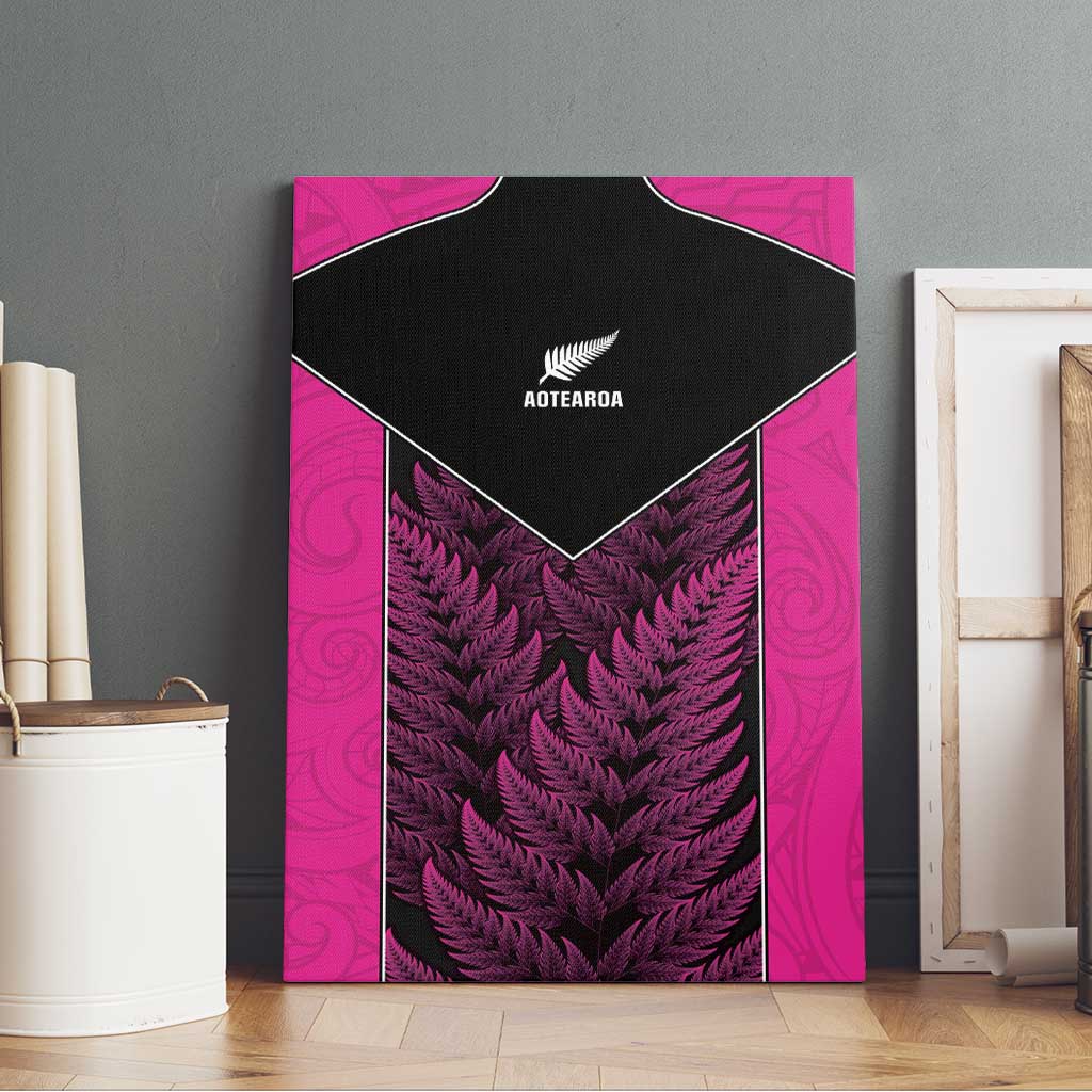 New Zealand Fern Rugby Canvas Wall Art Pink Maori Pattern