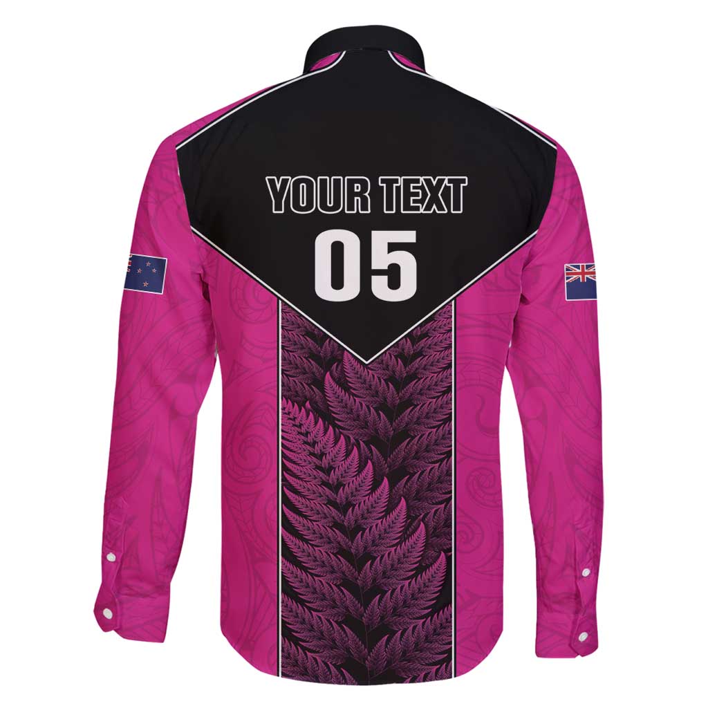 New Zealand Fern Rugby Custom Family Matching Long Sleeve Bodycon Dress and Hawaiian Shirt Pink Maori Pattern