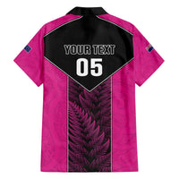 New Zealand Fern Rugby Custom Family Matching Off The Shoulder Long Sleeve Dress and Hawaiian Shirt Pink Maori Pattern