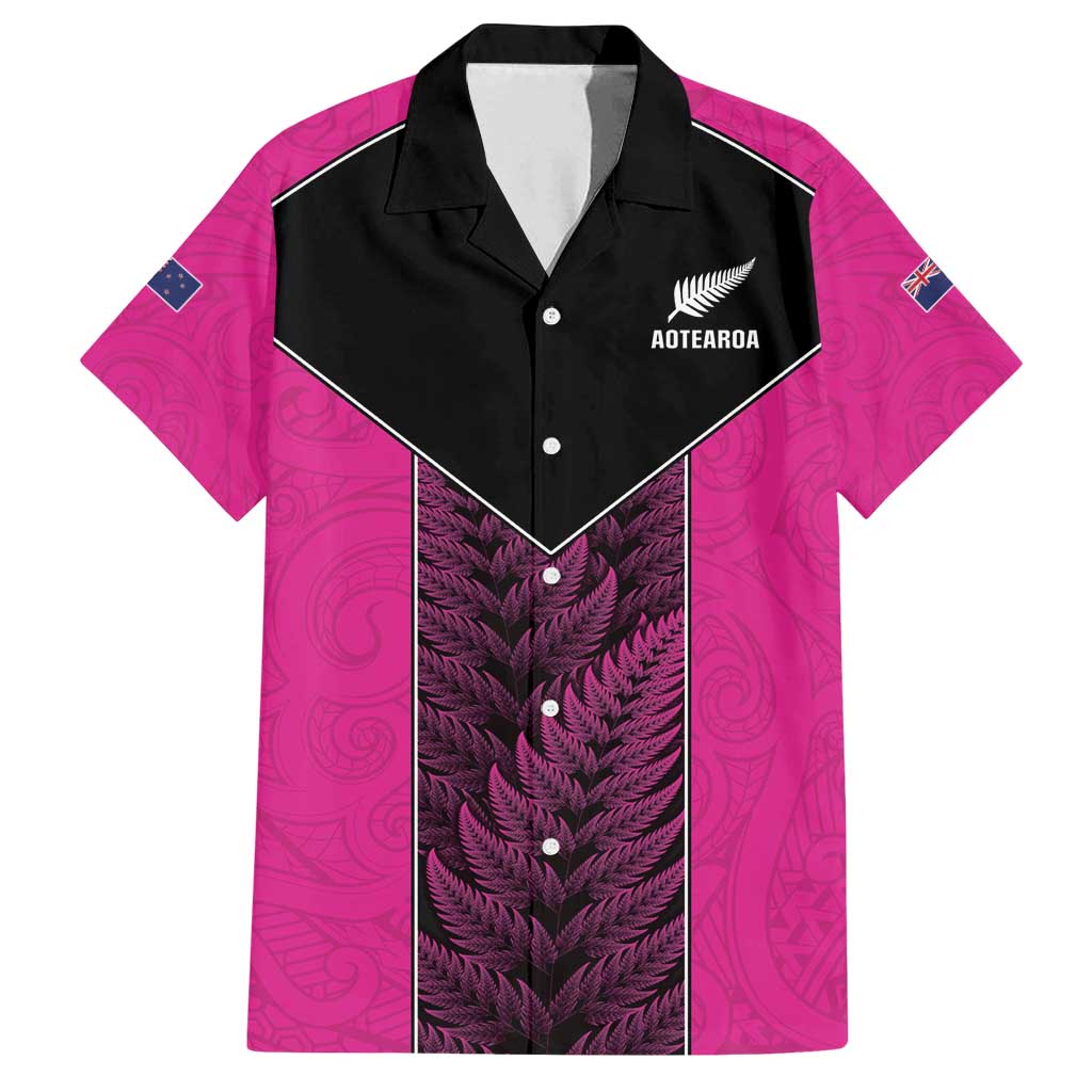 New Zealand Fern Rugby Custom Family Matching Puletasi and Hawaiian Shirt Pink Maori Pattern