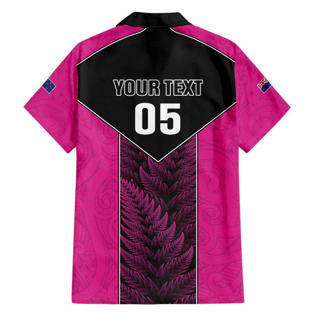 New Zealand Fern Rugby Custom Family Matching Short Sleeve Bodycon Dress and Hawaiian Shirt Pink Maori Pattern