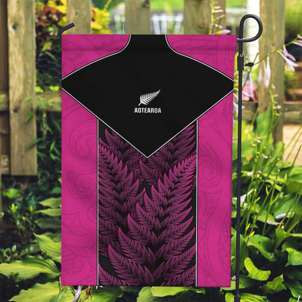 New Zealand Fern Rugby Garden Flag Pink Maori Pattern