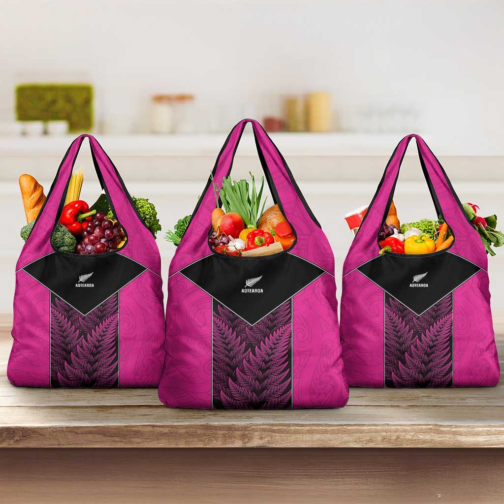 New Zealand Fern Rugby Grocery Bag Pink Maori Pattern LT05 3-pack One Size Pink - Polynesian Pride