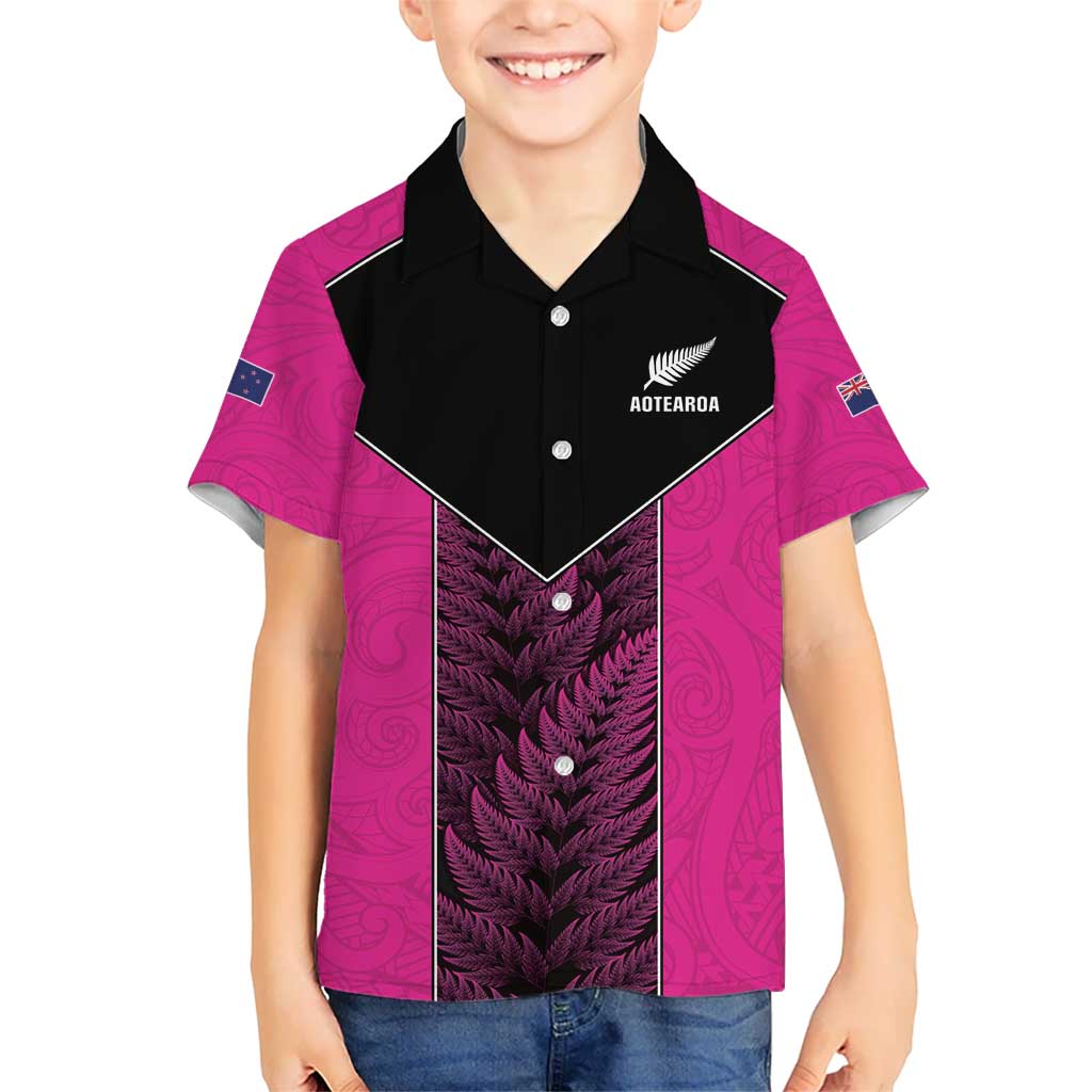New Zealand Fern Rugby Custom Kid Hawaiian Shirt Pink Maori Pattern