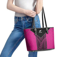 New Zealand Fern Rugby Leather Tote Bag Pink Maori Pattern