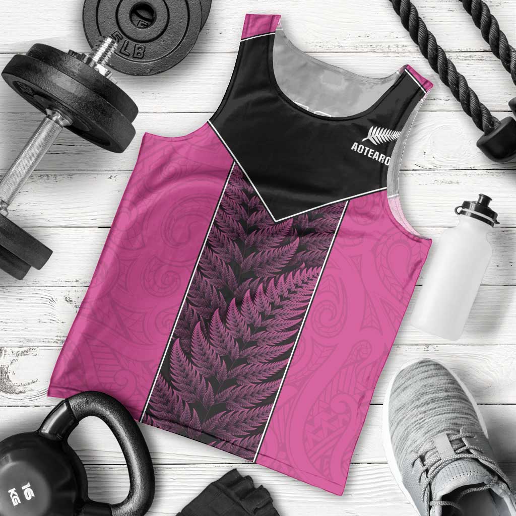 New Zealand Fern Rugby Custom Men Tank Top Pink Maori Pattern