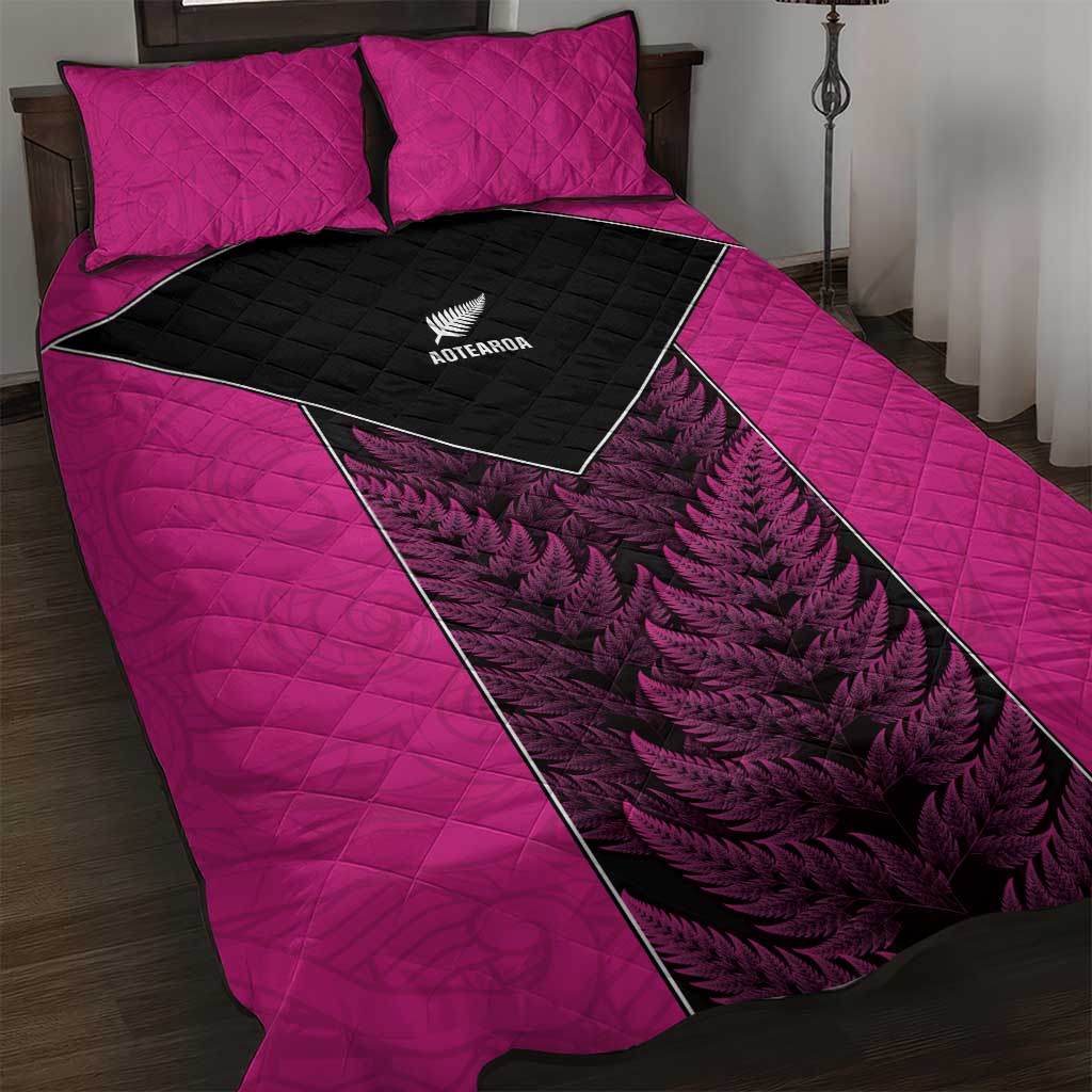 New Zealand Fern Rugby Quilt Bed Set Pink Maori Pattern