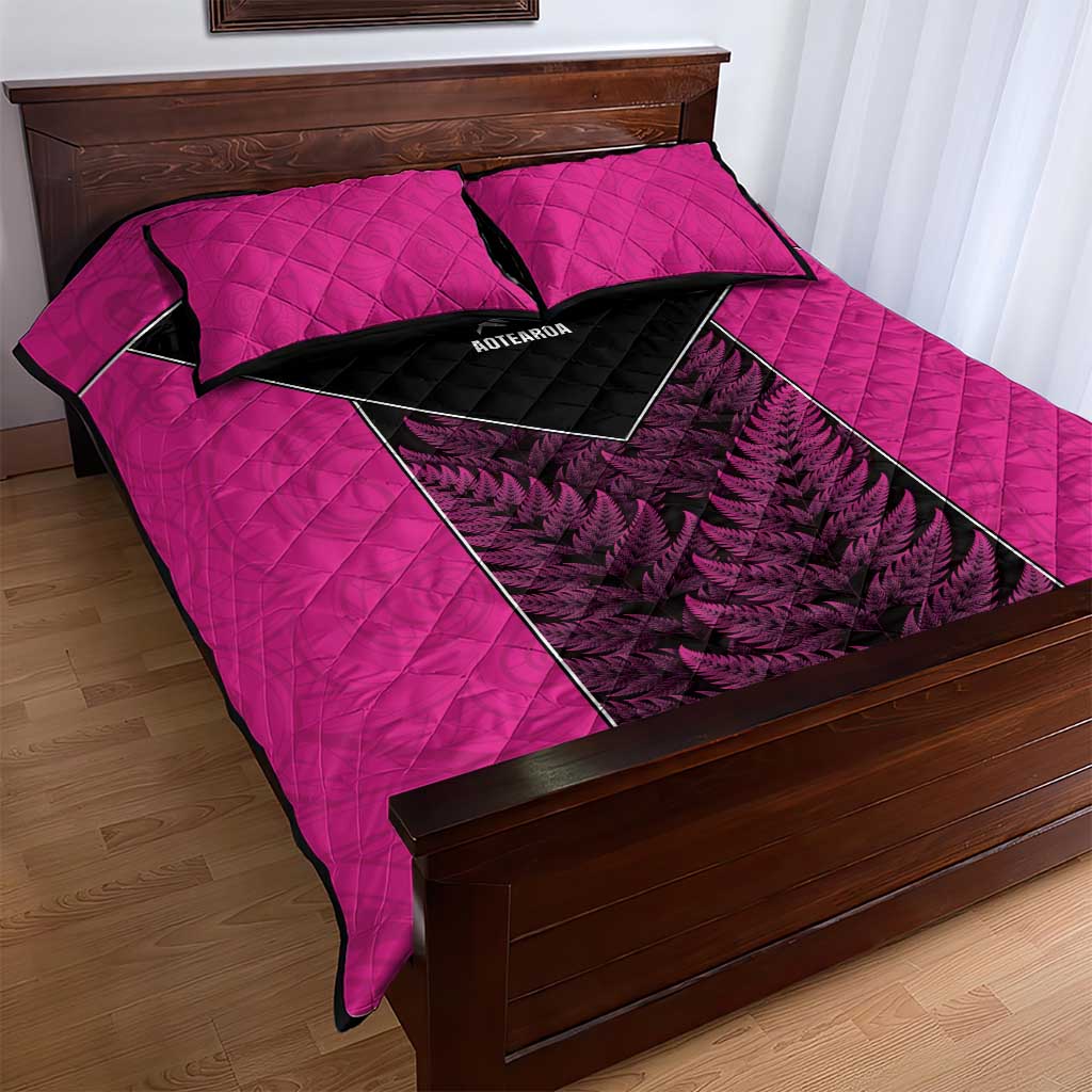 New Zealand Fern Rugby Quilt Bed Set Pink Maori Pattern