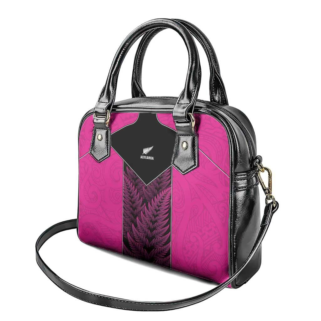 New Zealand Fern Rugby Shoulder Handbag Pink Maori Pattern