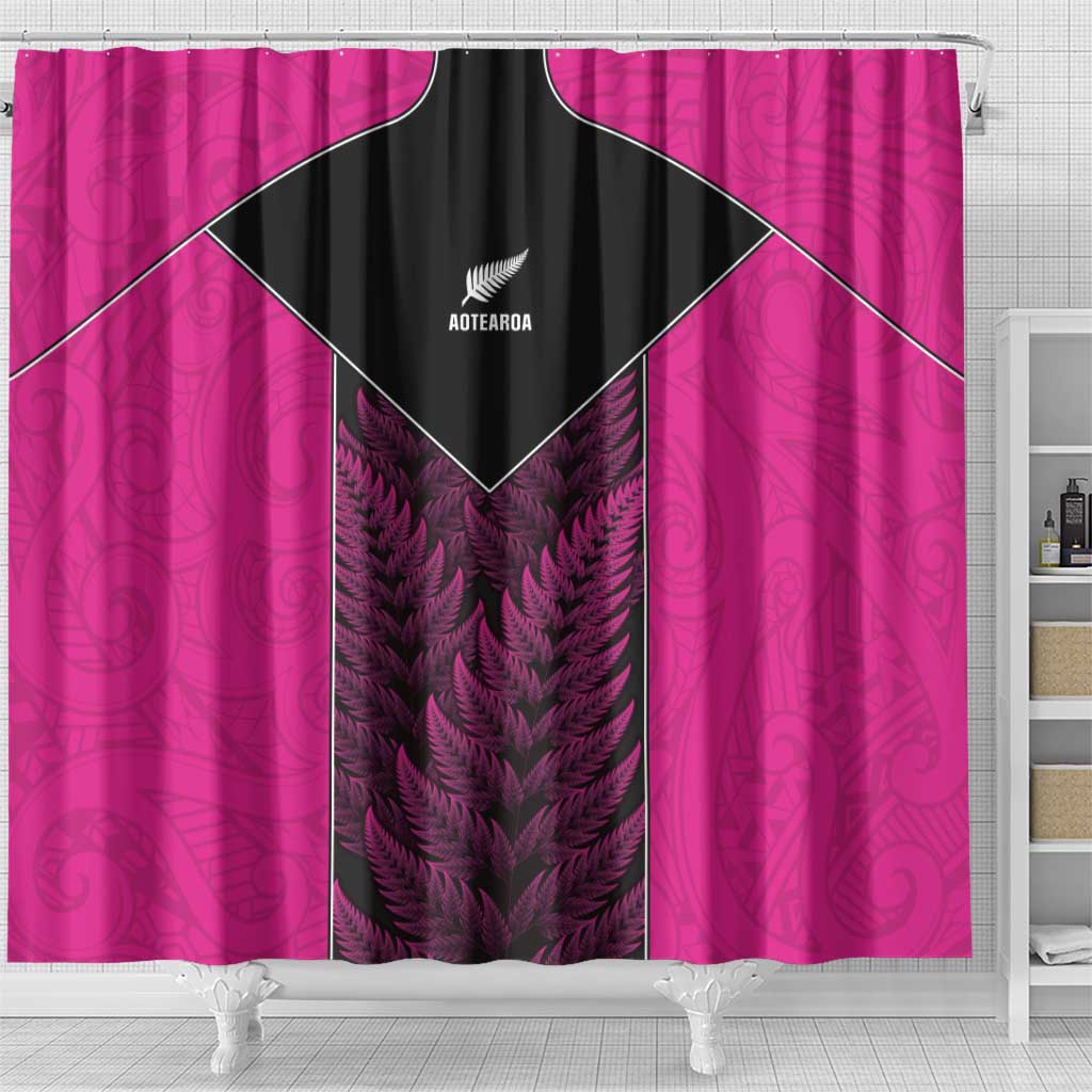New Zealand Fern Rugby Shower Curtain Pink Maori Pattern
