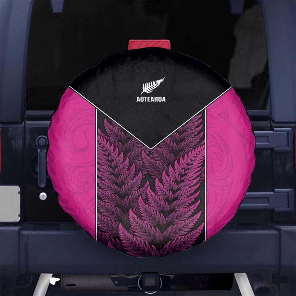 New Zealand Fern Rugby Spare Tire Cover Pink Maori Pattern