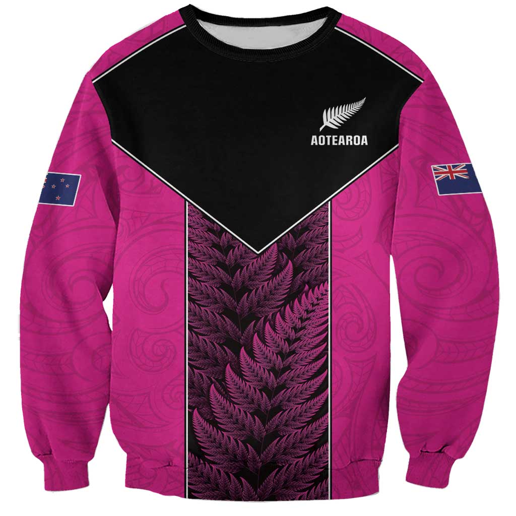 New Zealand Fern Rugby Custom Sweatshirt Pink Maori Pattern