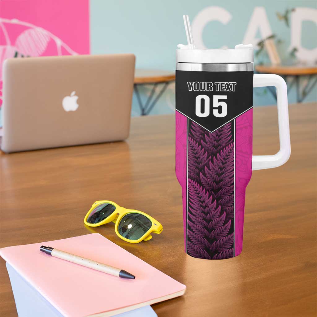 New Zealand Fern Rugby Custom Tumbler With Handle Pink Maori Pattern