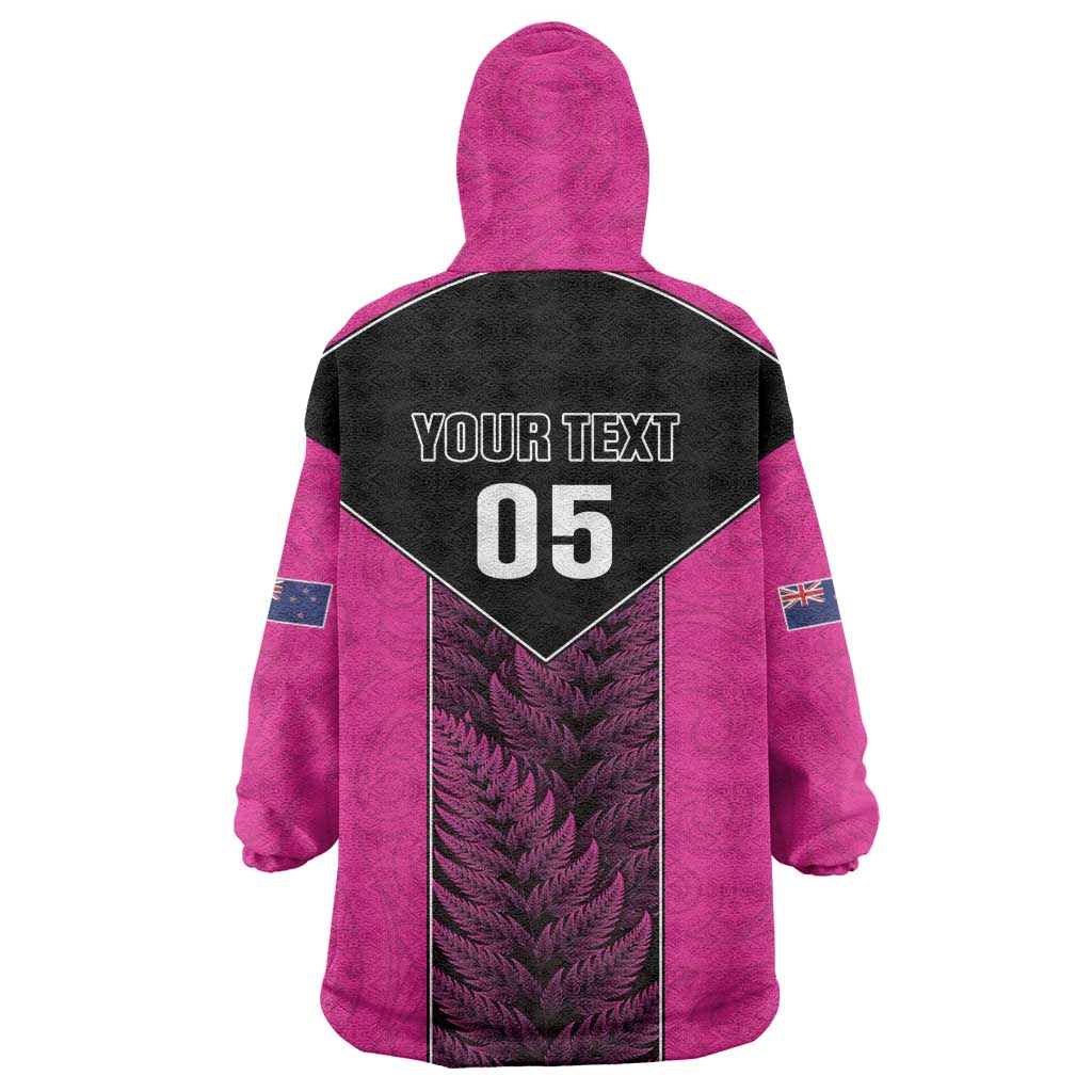 New Zealand Fern Rugby Custom Wearable Blanket Hoodie Pink Maori Pattern
