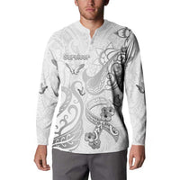 Personalised Brain Cancer Awareness Button Sweatshirt Ribbon Polynesian Pattern