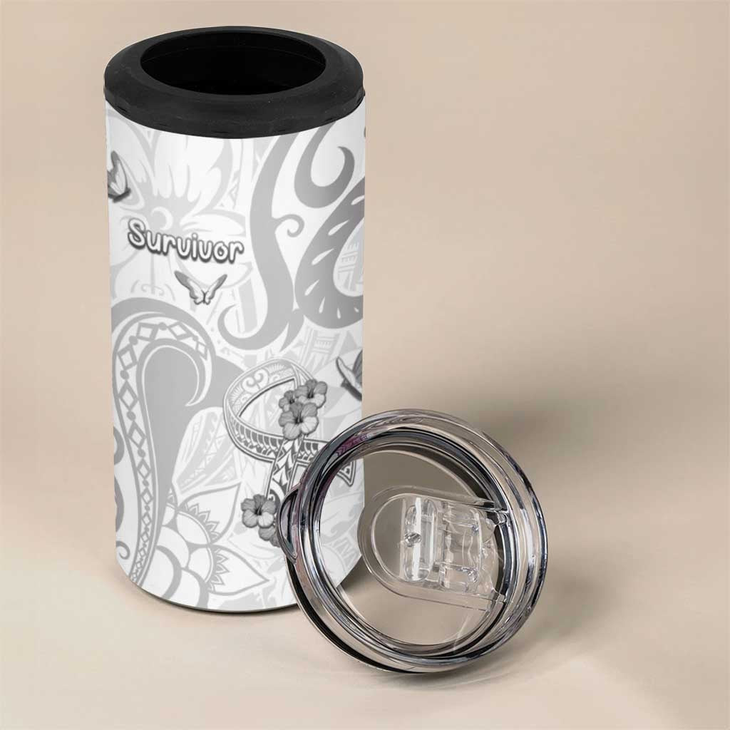 Personalised Brain Cancer Awareness 4 in 1 Can Cooler Tumbler Ribbon Polynesian Pattern