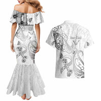 Personalised Brain Cancer Awareness Couples Matching Mermaid Dress and Hawaiian Shirt Ribbon Polynesian Pattern