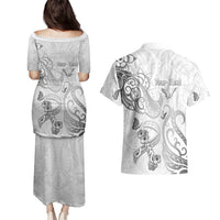 Personalised Brain Cancer Awareness Couples Matching Puletasi and Hawaiian Shirt Ribbon Polynesian Pattern