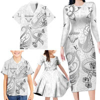 Personalised Brain Cancer Awareness Family Matching Long Sleeve Bodycon Dress and Hawaiian Shirt Ribbon Polynesian Pattern