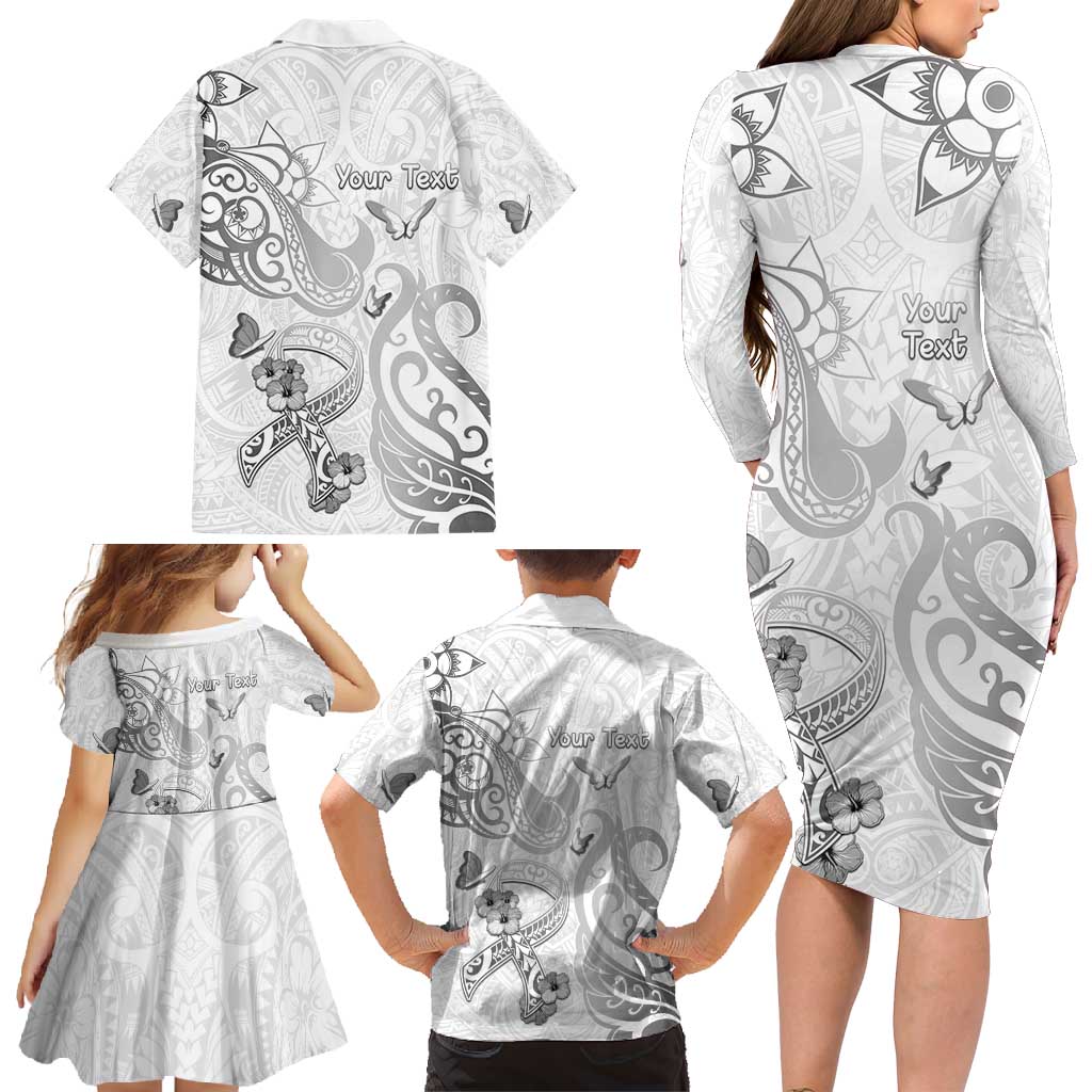 Personalised Brain Cancer Awareness Family Matching Long Sleeve Bodycon Dress and Hawaiian Shirt Ribbon Polynesian Pattern