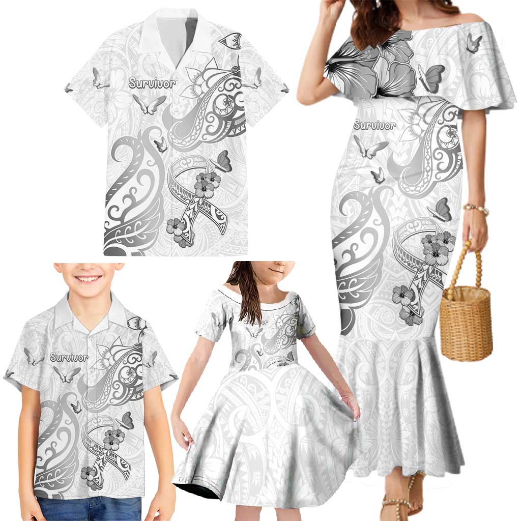 Personalised Brain Cancer Awareness Family Matching Mermaid Dress and Hawaiian Shirt Ribbon Polynesian Pattern